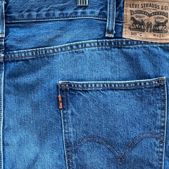 Levi’s 505C Orange Tab Remastered Tie Dye Patchwork Distressed Denim Shorts W42 - Picture 10 of 11